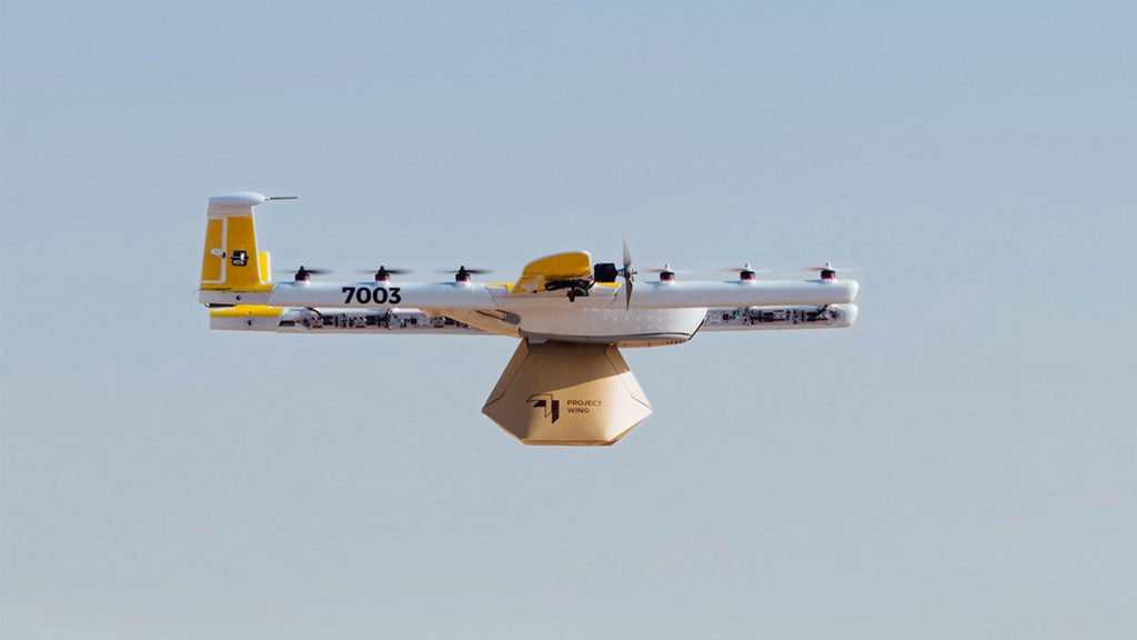 google project wing delivery drone in flight