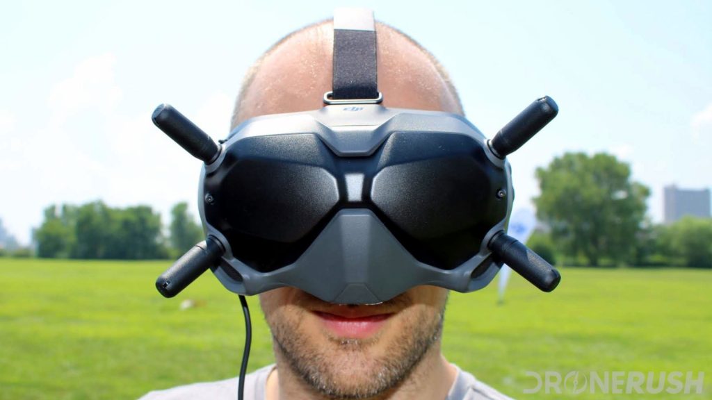 DJI Digital FPV system Goggles on head front